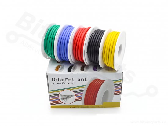 Siliconendraadset meeraderig 24AWG 0,2mm2 5 kleuren x 10m